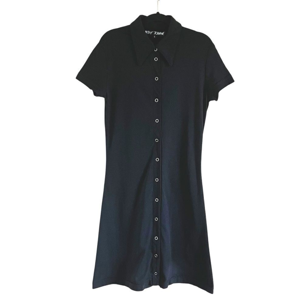 Betsey Johnson Button Front Black Mini Shirt Dress
